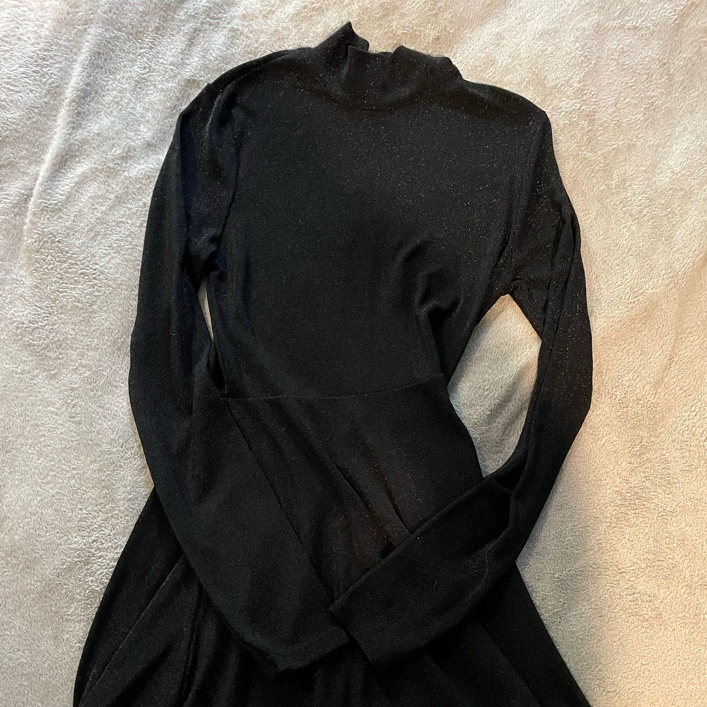 Black glittery turtleneck dress